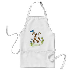 Whimsical Spotted Dog with Bird Adult Apron