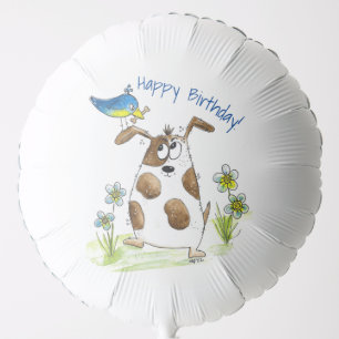 Whimsical Spotted Dog with Bird Balloon