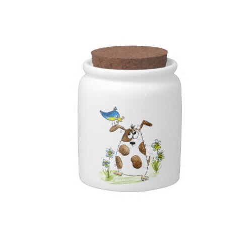 Whimsical Spotted Dog with Bird Candy Jar