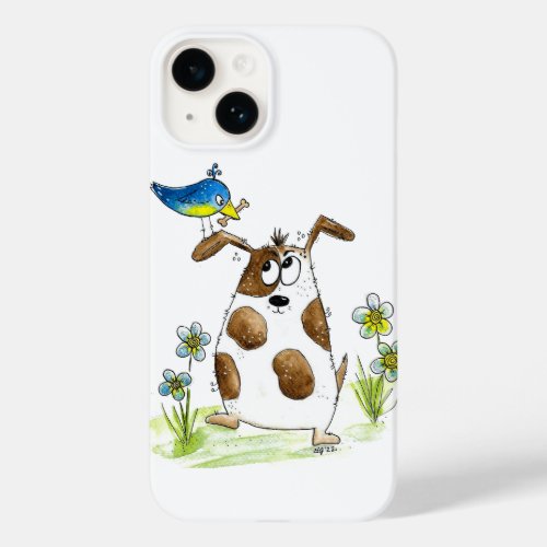 Whimsical Spotted Dog with Bird Case_Mate iPhone 14 Case