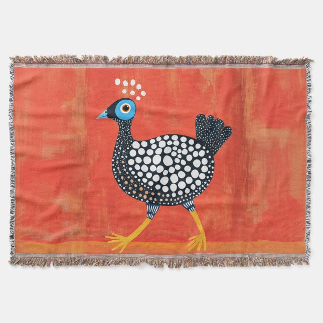 Whimsical Spotted Guinea Fowl Throw Blanket (Front)