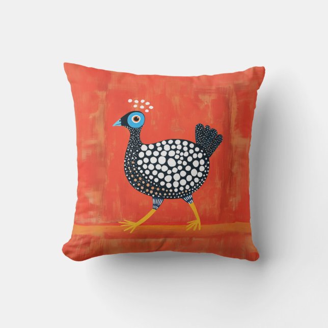 Whimsical Spotted Guinea Fowl Throw Pillow (Front)