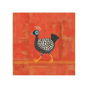Whimsical Spotted Guinea Fowl Wood Wall Art