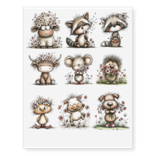 Whimsical Spring animals Temporary Tattoos