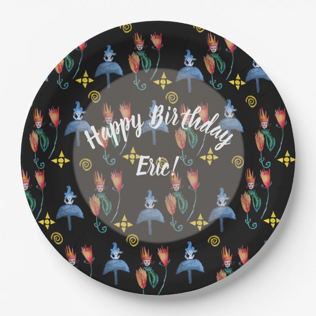 Whimsical Spring Art Paper Plates (Front)