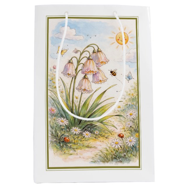 Whimsical Spring Bellflowers Garden Medium Gift Bag (Front)