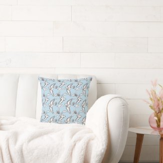 Whimsical spring birds blue pillow