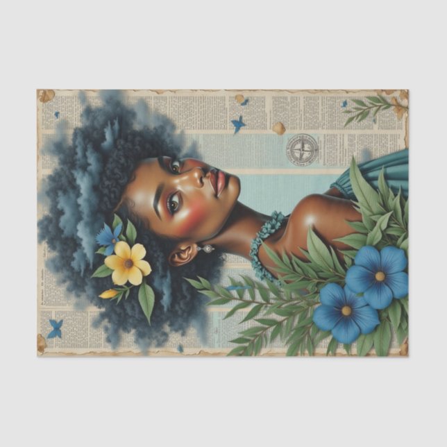 Whimsical Spring Collage | Blue Tropical Art  Tissue Paper (Front)