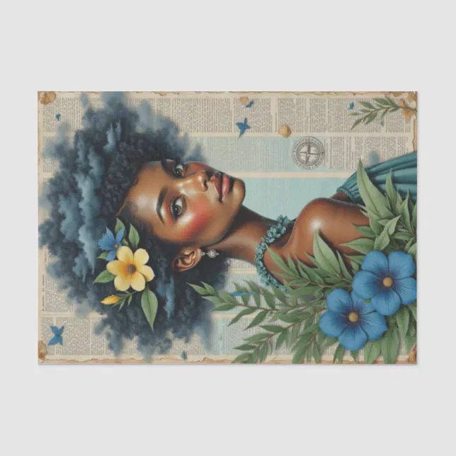 Whimsical Spring Collage | Blue Tropical Art Tissue Paper | Zazzle