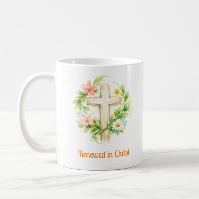 Whimsical Spring Cross Mug - Custom Easter Design (Left)