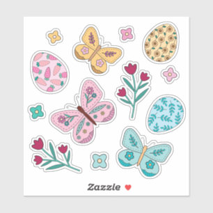 Whimsical Spring Floral, Butterfly and Easter Eggs Sticker