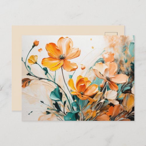 Whimsical Spring Floral Oil Acrylic Postcard