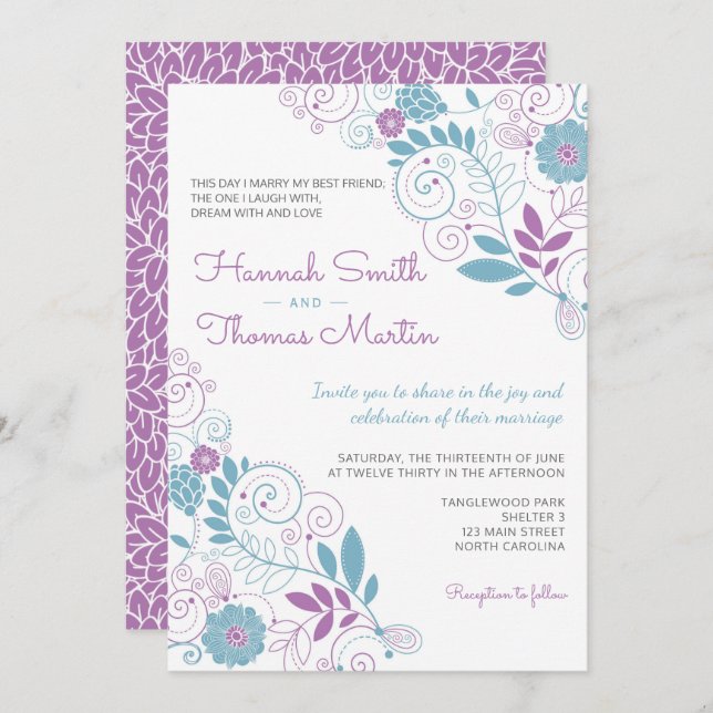 Whimsical Spring Floral Wedding Invitation (Front/Back)