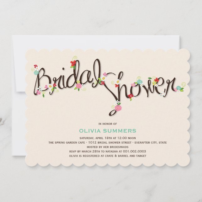 Whimsical Spring Flowers Chic Bridal Shower Invite (Front)