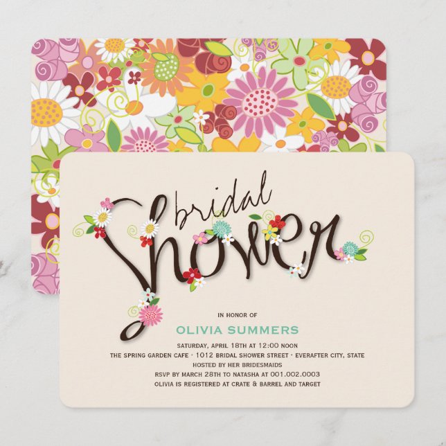 Whimsical Spring Flowers Chic Bridal Shower Invite (Front/Back)