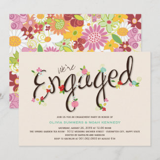 Whimsical Spring Flowers Chic Engagement Party Invitation