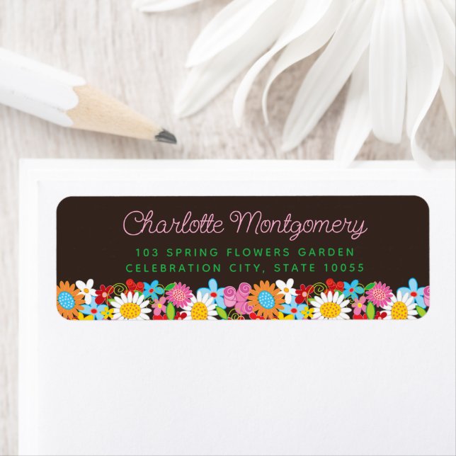 Whimsical Spring Flowers Garden Birthday Address Label (Insitu)