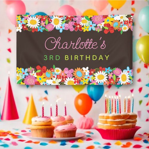 Whimsical Spring Flowers Garden Birthday Party Banner