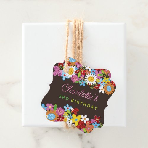 Whimsical Spring Flowers Garden Birthday Party Favor Tags