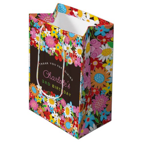 Whimsical Spring Flowers Garden Birthday Party Medium Gift Bag