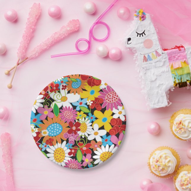Whimsical Spring Flowers Garden Birthday Party Paper Plates (Party)