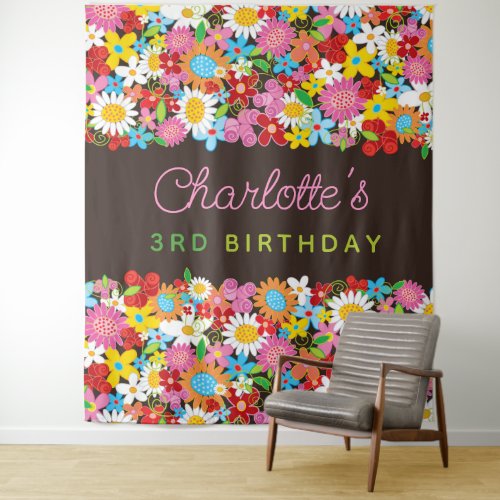 Whimsical Spring Flowers Garden Birthday Party Tapestry