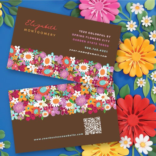 Customizable Sweet Whimsical Spring Flowers Colorful Garden Business Cards