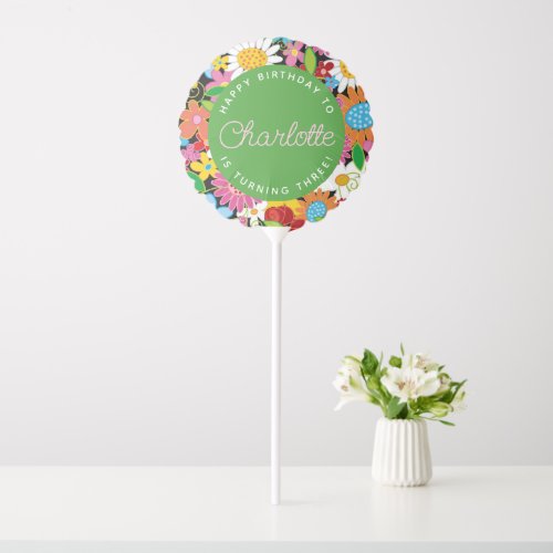 Whimsical Spring Flowers Garden Girls Birthday Balloon