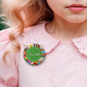 Whimsical Spring Flowers Garden Girl's Birthday Button