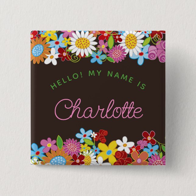 Whimsical Spring Flowers Garden Girl's Birthday Pinback Button (Front)