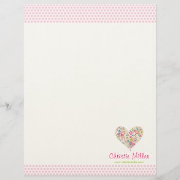 Whimsical Spring Flowers Garden Heart Letterhead by fatfatin_design at Zazzle