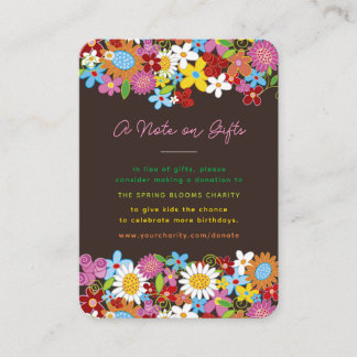 Whimsical Spring Flowers Garden In Lieu Of Gift Place Card