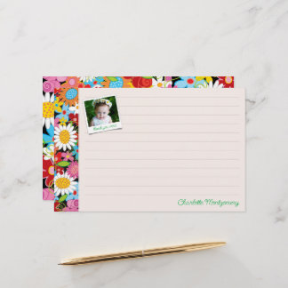Whimsical Spring Flowers Garden Thank You Photo Stationery