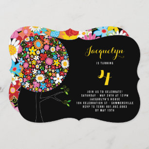 Whimsical Spring Flowers Pop Tree Birthday Party Invitation