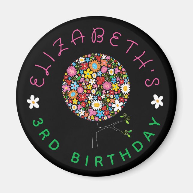 Whimsical Spring Flowers Pop Tree Blooms Birthday Magnet (Front)
