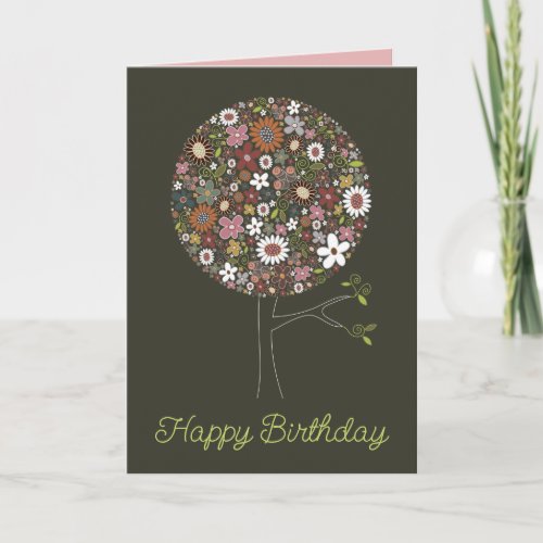 Whimsical Spring Flowers Pop Tree Chic Birthday Card