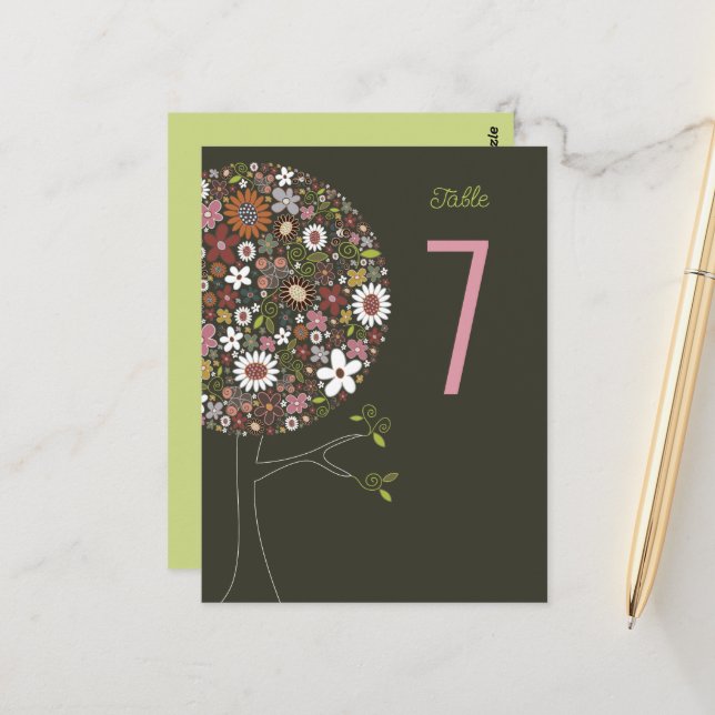 Whimsical Spring Flowers Pop Tree Table Number (Front/Back In Situ)