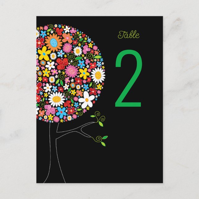 Whimsical Spring Flowers Pop Tree Table Number (Front)