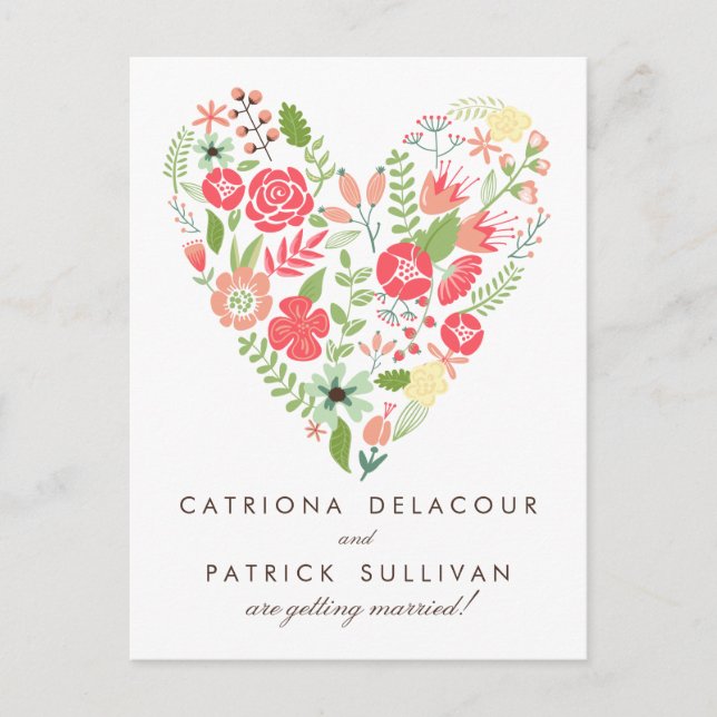 WHIMSICAL SPRING FLOWERS SAVE THE DATE POSTCARD (Front)