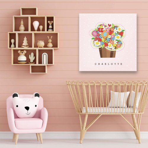 Whimsical Spring Flowers Sweet Cupcake Nursery Art Canvas Print