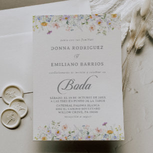 Whimsical Spring Garden Wildflower Boda Wedding Invitation