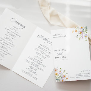 Whimsical Spring Garden Wildflower Folded Wedding Program