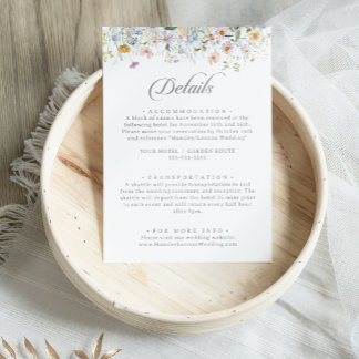 Whimsical Spring Garden Wildflower Wedding Details Enclosure Card