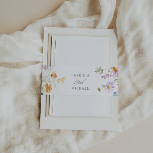 Whimsical Spring Garden Wildflower Wedding Invitation Belly Band