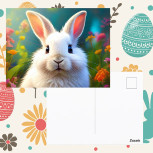 Whimsical Spring Rabbit   Floral Easter Happy Mail Postcard
