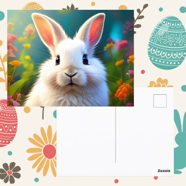 Whimsical Spring Rabbit | Floral Easter Happy Mail Postcard (Easter bunny rabbit spring flowers easter greetings postcard springtime cute animal)