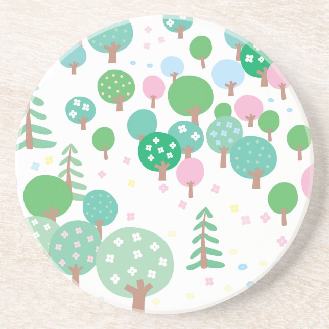 Whimsical Spring Trees Sandstone Coaster (Front)