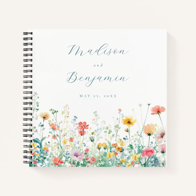 Whimsical Spring Wildflower Wedding Guest Book (Front)