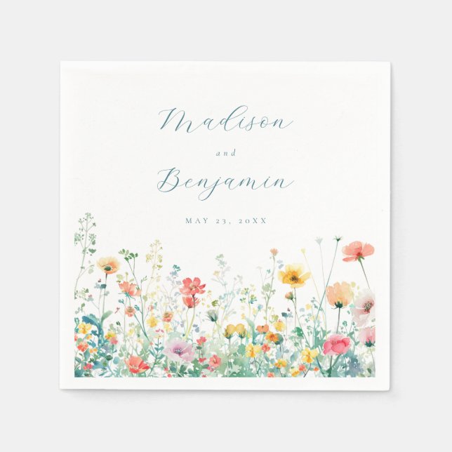 Whimsical Spring Wildflower Wedding Napkins (Front)