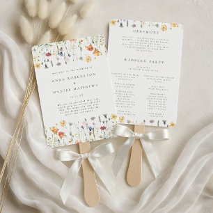 Whimsical Spring Wildflower Wedding Program Hand Fan